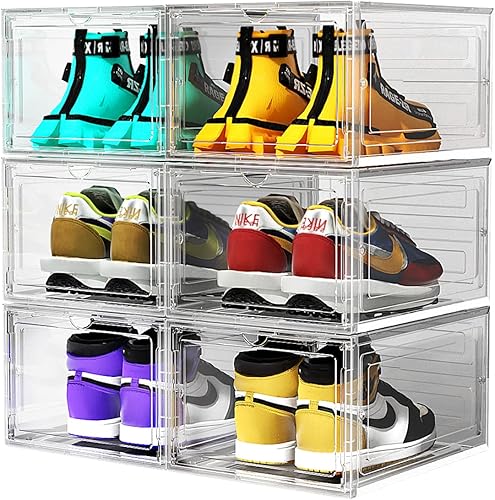 OKR Cajas de almacenamiento de zapatos juego de 6 caja de zapatos apilable de plástico transparente recipientes para zapatos con tapas y organizador