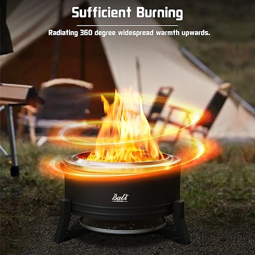 Miniatura 4 de BALI OUTDOORS Hoguera sin humo, fogata portátil de leña para exteriores, estufa de campamento de 22 pulgadas con asy Pan portátil con soporte,