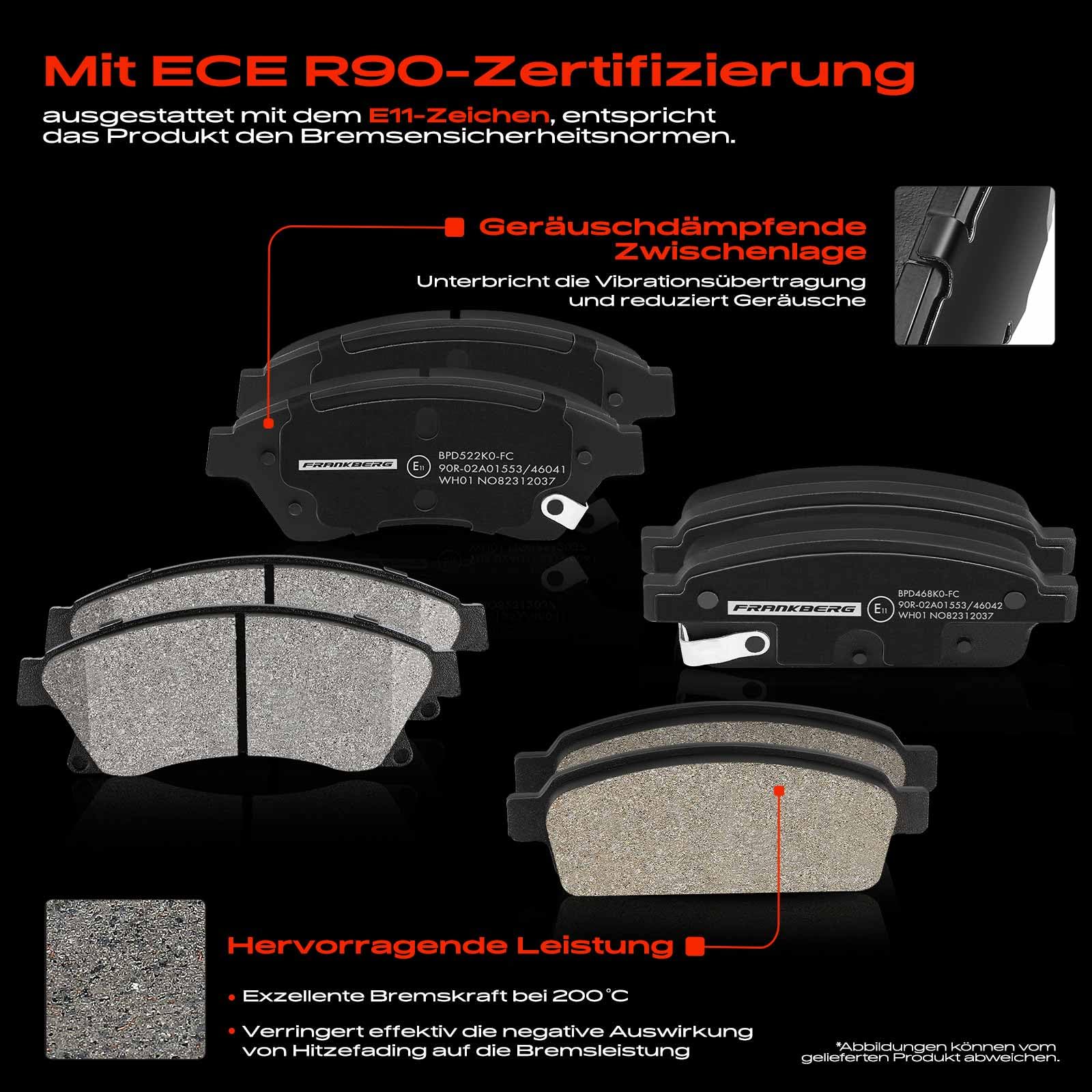 Frankberg Bremsensatz inkl. 4x Bremsscheiben + 8x Bremsbeläge Vorne Hinten Kompatibel mit Astra J CaR.A.Van P10 Astra J GTC Astra J P10 Replace# 13473428