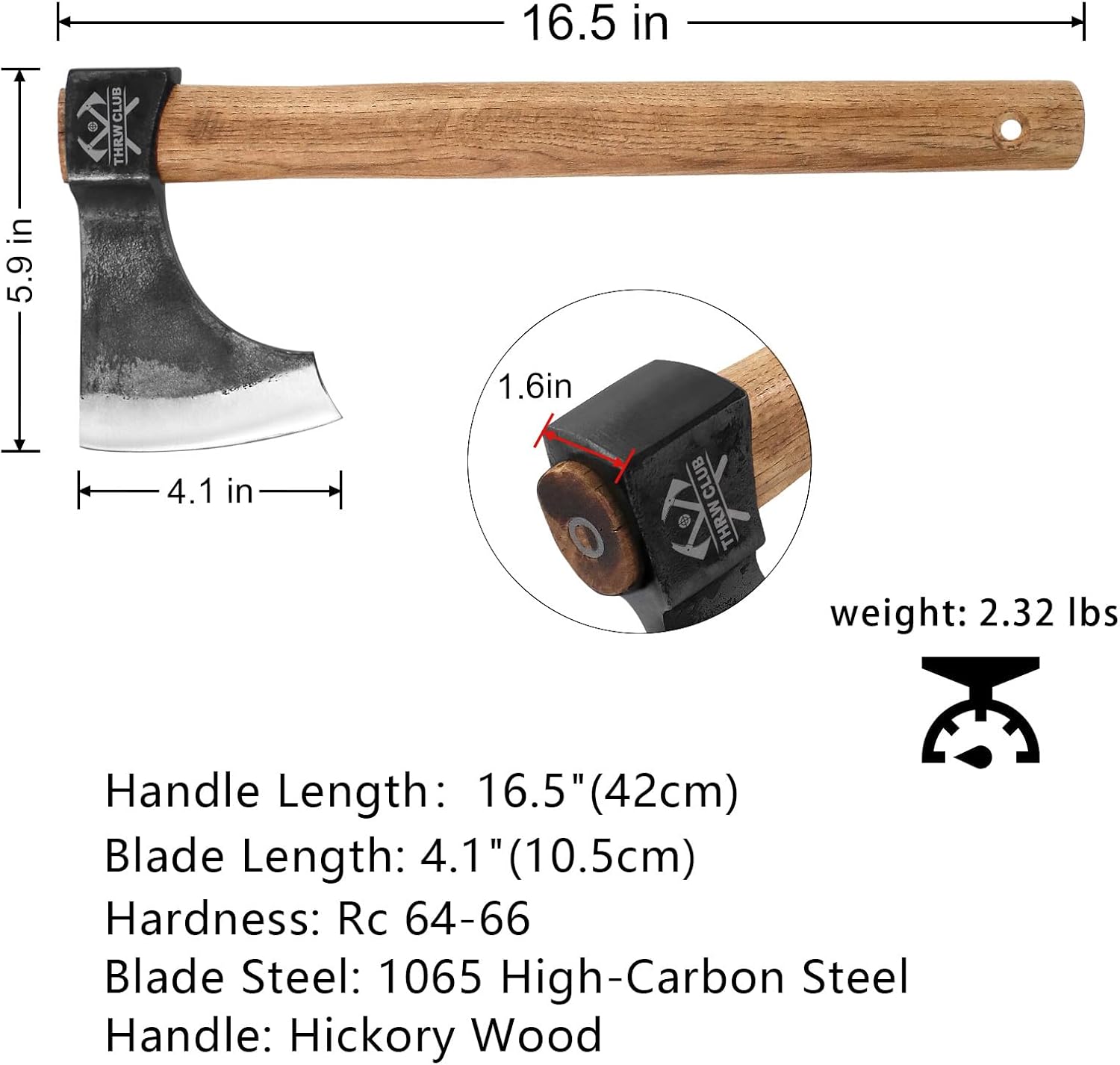 2 Pack Competition Throwing Axe, 2 Pack 16.5" Throwing Axes with 1065 High Carbon Steel & Hickory Wood Handle, Perfect for Axe Throwiing Game, Competition and Recreation, Gift for Men