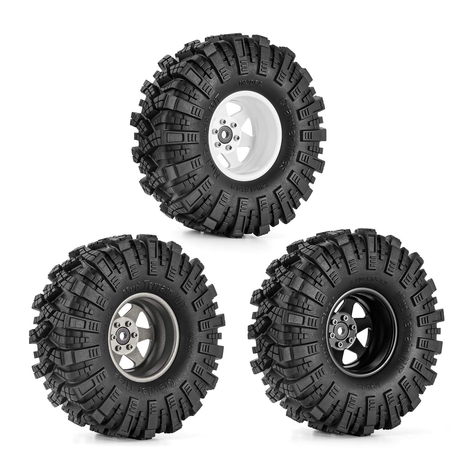 INJORA 1.9 Boue Jeu de Pneus Décalage -8.9mm Jante Beadlock pour 1/10 RC Crawler Voiture Axial SCX10 90046 UTB18 TRX4,Gris
