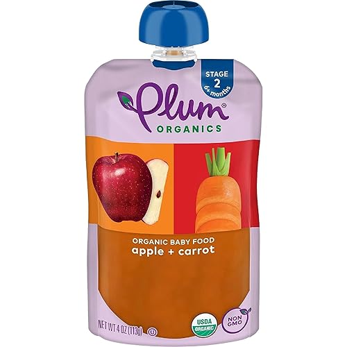 Plum Organics Etapa 2 Alimento orgánico para bebés manzana y zanahoria 4 onzas