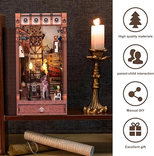 Miniatura 2 de Tzgsonp Kit de bricolaje para rincón de libros, kit de construcción de modelo de casa de libros mágicos, casa de muñecas para estantería, callejón