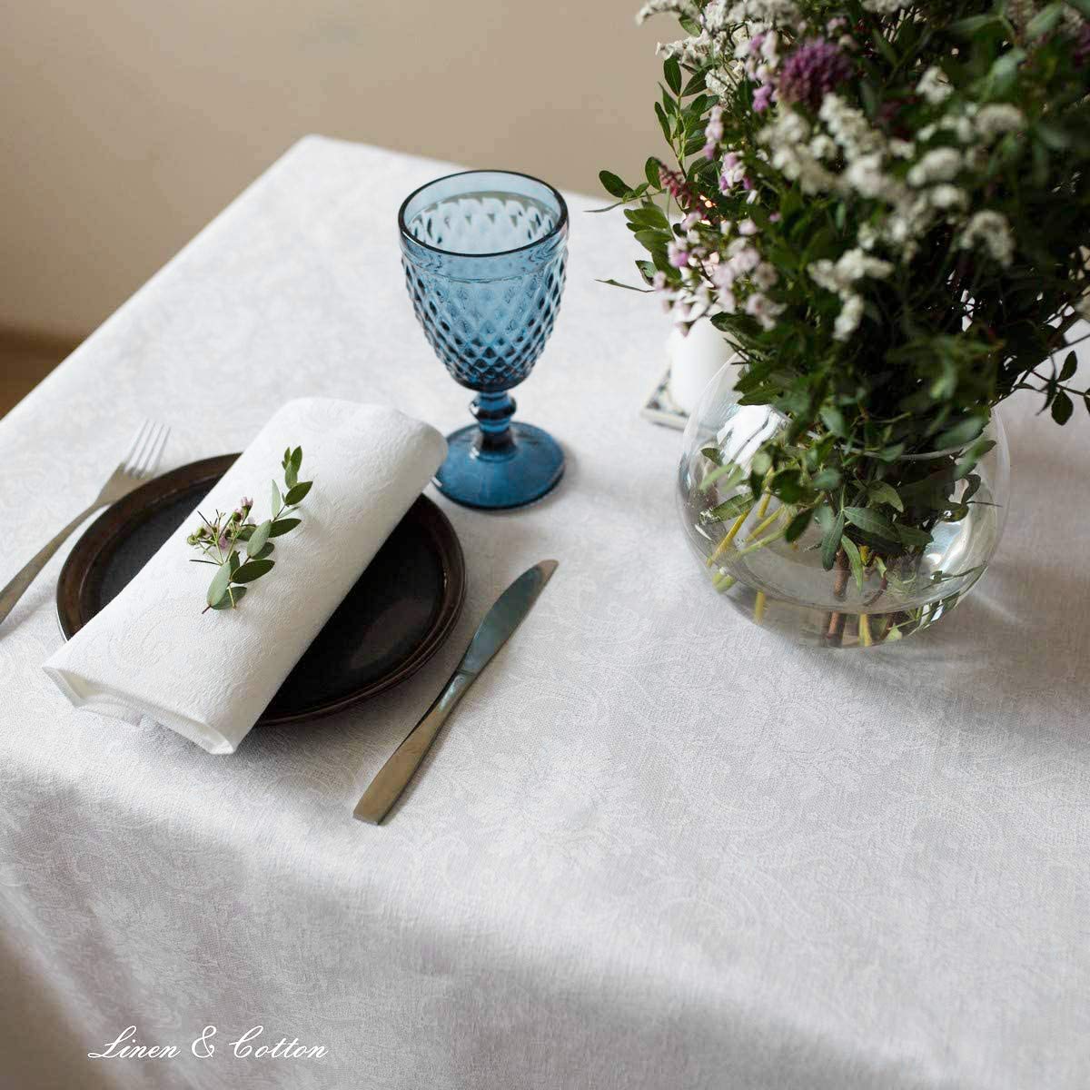 Linen & Cotton Luxe Jacquard Tafelkleed Isla met Mini Bladeren - 100