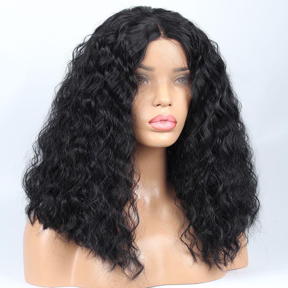 vvBing Short Black Curly Bob Cut Lace Front Wigs Glueless Synthetic Wigs Short Hair Natural Looking Curly Heat Resistant Pre Plucked Wigs for Women 16inch