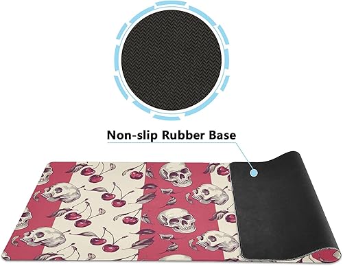 Miniatura 2 de ALAZA Alfombrilla de mouse grande con diseño de calavera de cerezo retro, alfombrilla para teclado con base de goma antideslizante para computadora,