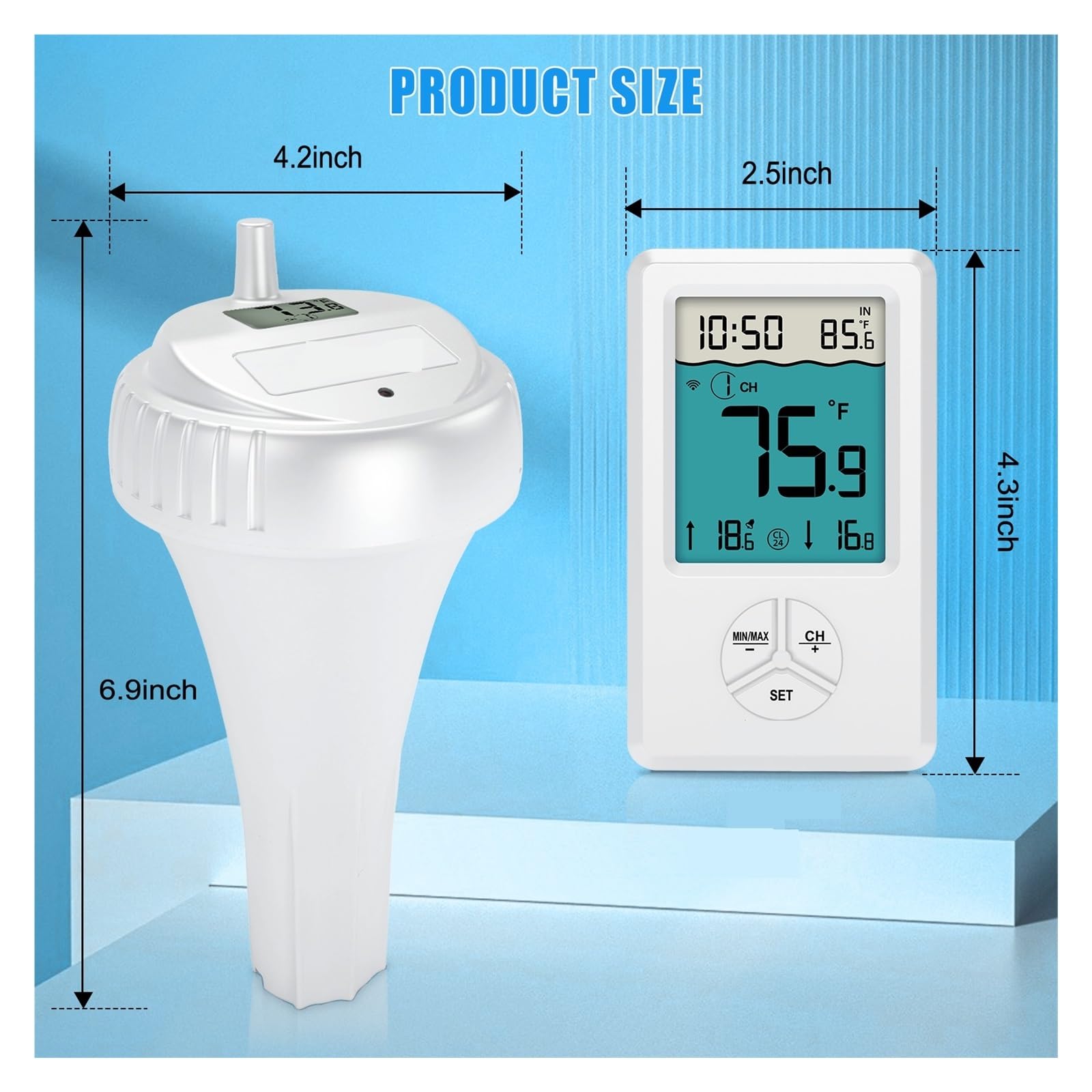Termómetro Inalámbrico For Piscina con Pantalla LCD Digital, De -40 °C A 60, IPX8, Resistente Al Agua Y Flotante, For Piscinas Frías, Spas Jacuzzis
