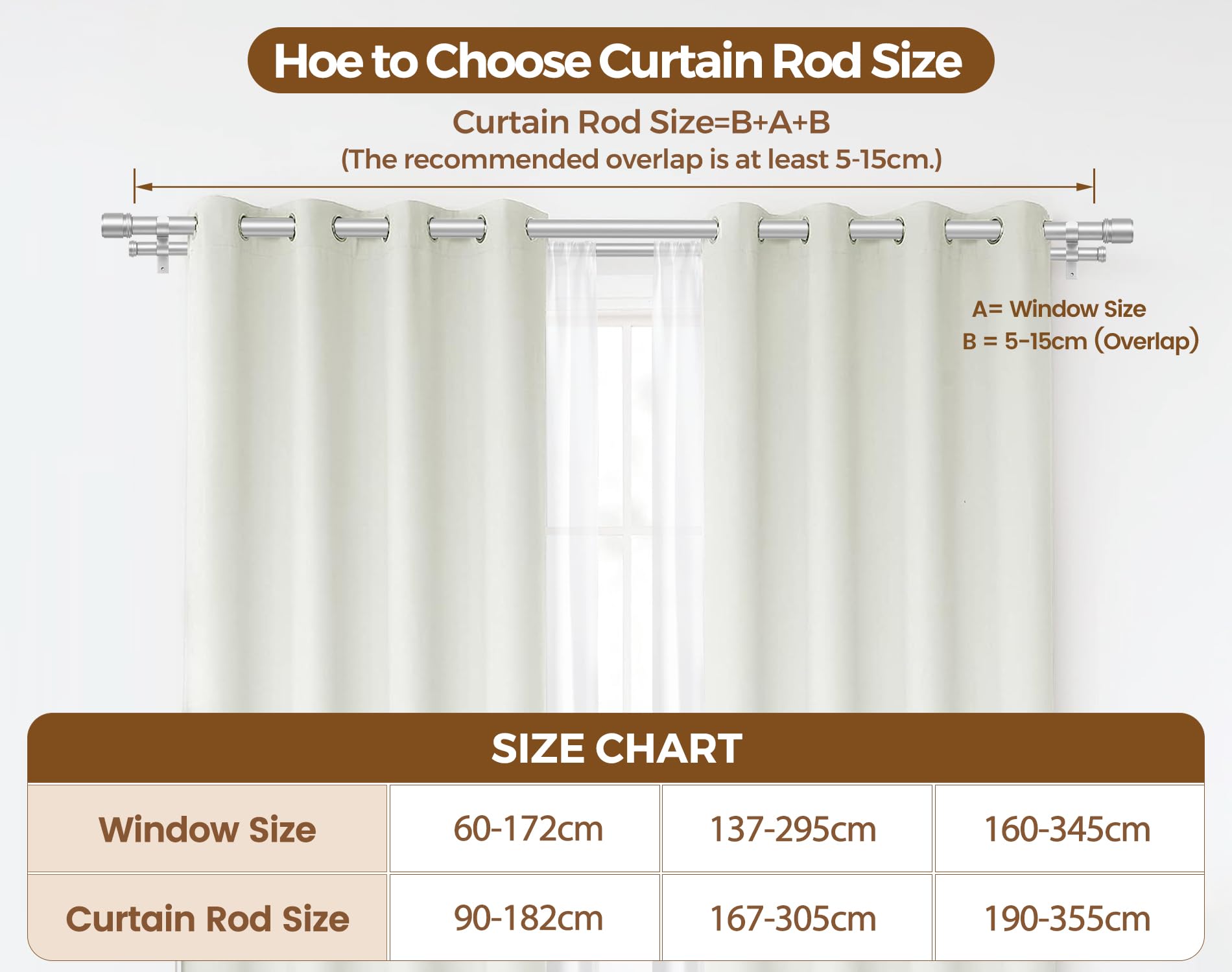 HOTOZON Barra Doble para Cortinas Plata 190-355 cm, Barras Extensibles de 25 mm para Cortinas con Ojales, Barra para Cortinas de Ventana Montada en la Pared con Remates con Tapón Para Salón