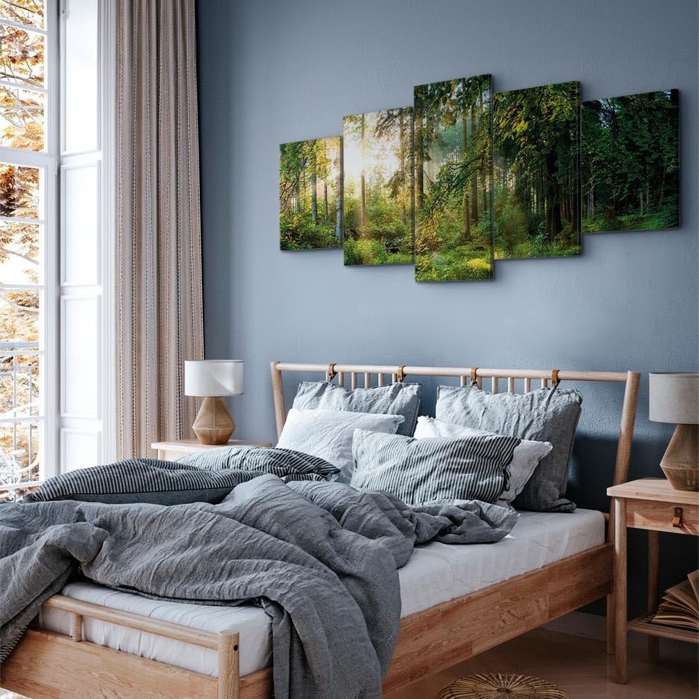 Cuadros B&D XXL - Quadro Foresta Verde 200x100 cm 5 Pezzi - Stampa su Tela Strutturata XXL Grande - Quadri Moderni Componibili Camera da Letto Matrimoniale - Stampe da Parete Arte c-C-0033-b-n