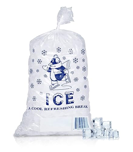 APQ - Paquete de 1000 bolsas de hielo con lazos giratorios de 11 x 20. Bolsas de hielo impresas con bloque de escritura en bloque de 11 x 20.