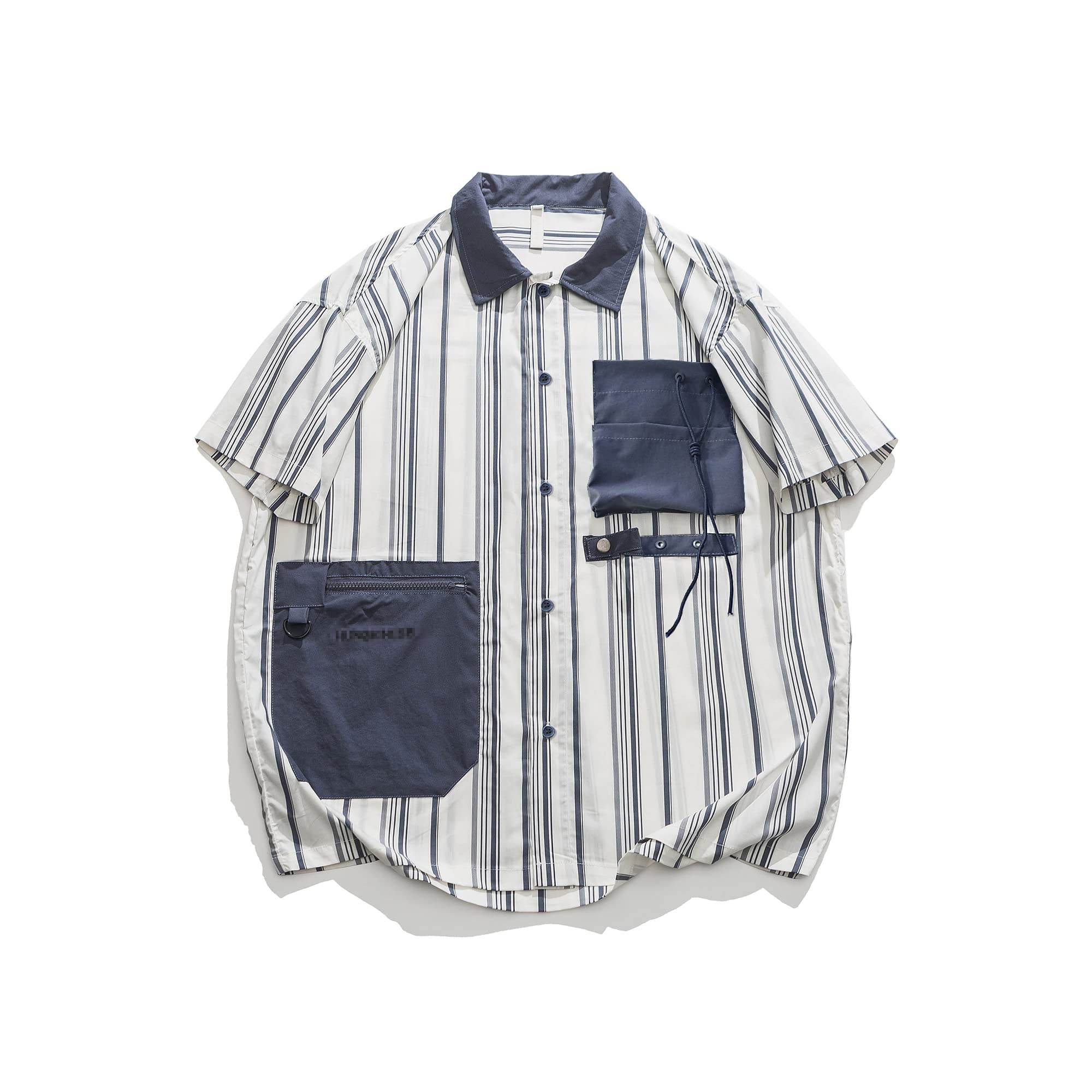 Dninmim Camicia a maniche corte allentata hawaiana con bottoni a righe da uomo Top casual estivo con colletto rovesciato