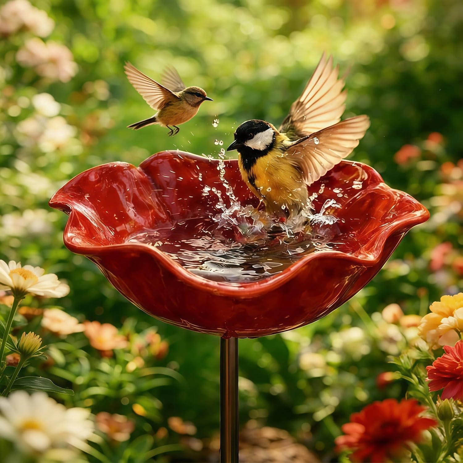 Vogeltränke Blume, Gartenstecker Vogeltränke, Bienentränke, Insektentränke | Vogeltränke Metall für Wildvögel, Dekorative Gartenstecker für Garten,Hinterhof