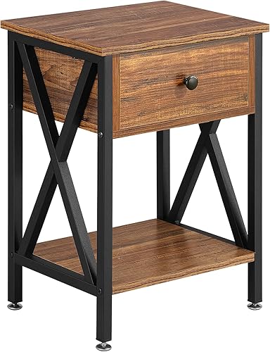 Miniatura 18 de VECELO - Mesita de noche moderna, mesa auxiliar de cabecera con cajón y estante de almacenamiento para sala de estar y dormitorio, marco de metal