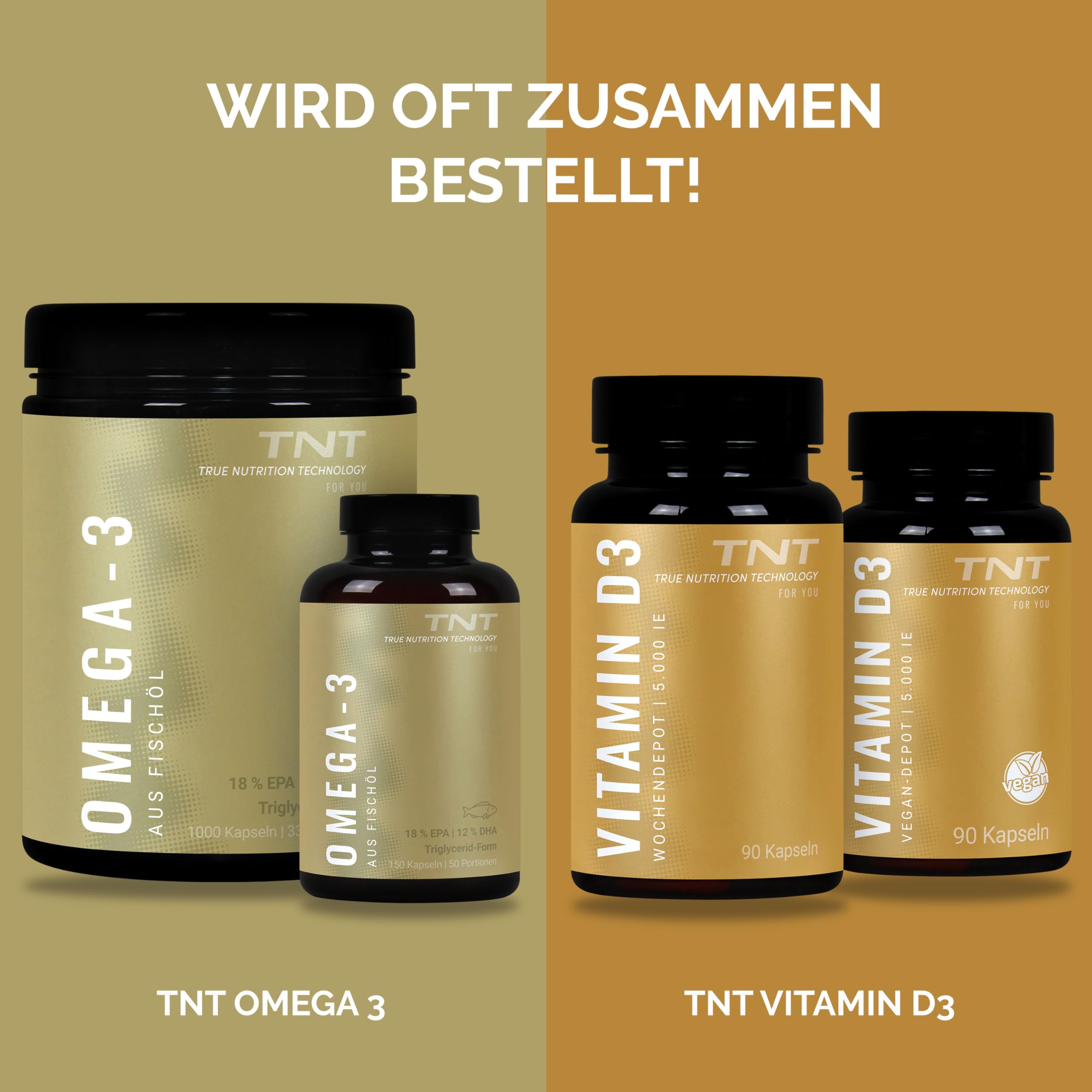 TNT Omega 3 Kapseln (1000 Weichkapseln) • 3000mg Fischöl (540mg EPA, 360mg DHA) pro Tagesdosis • Omega-3 Fettsäuren in Triglycerid-Form • Hochdosiert & ohne Zusätze