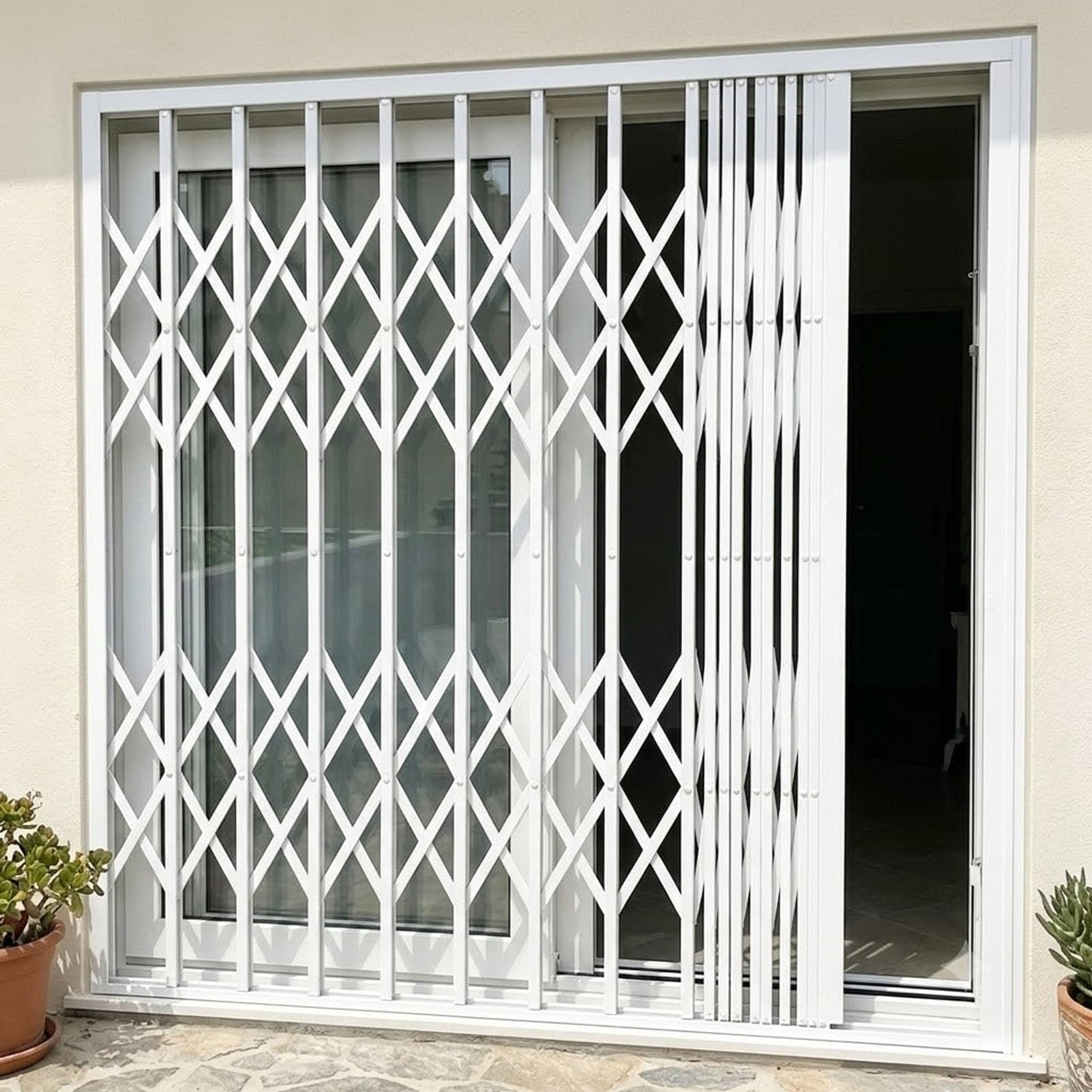 Inferriate per Finestre Griglia di Sicurezza Pieghevole Bianca per Porta da Esterno