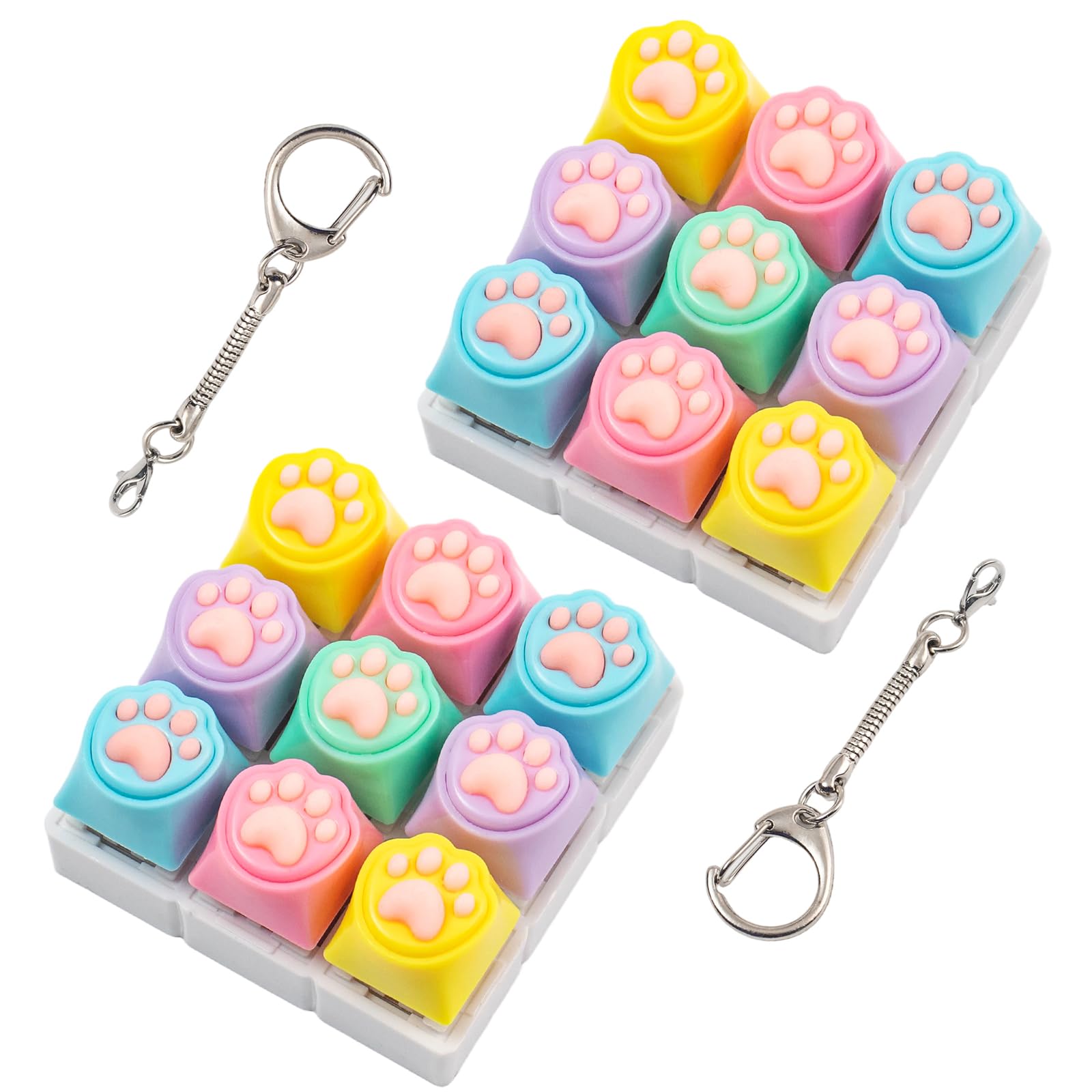 2 Pcs Colorful Keyboard Fidget Toy, Cute Catpaw Keyboard Clicker Fidgets, 9 Keys Decompression Loud Keyboard Fidget Keychain for Adults Relieve Stress and Anxiety