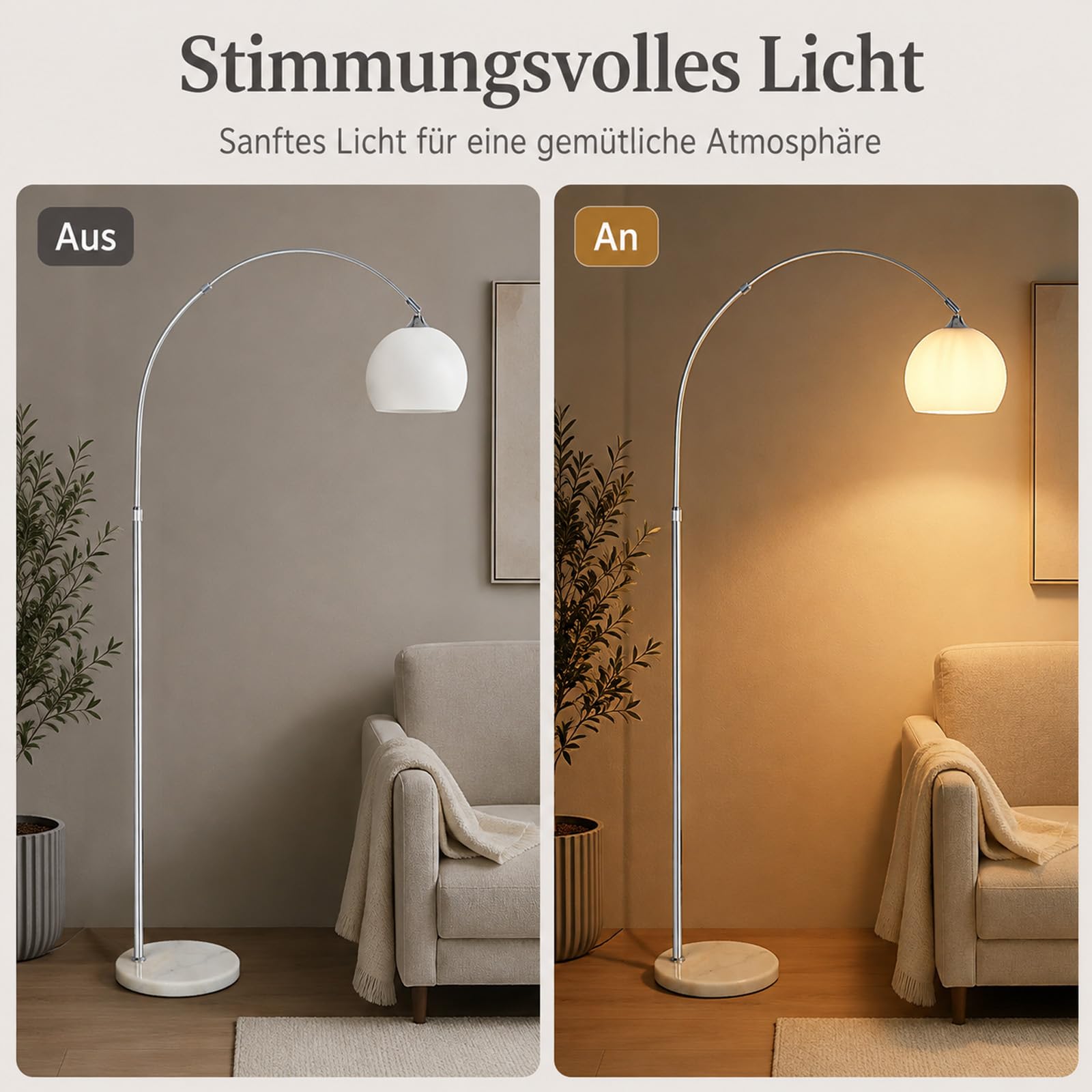 FRIXCHUR Bogenlampe Stehleuchte 190 cm Höhenverstellbar E27
