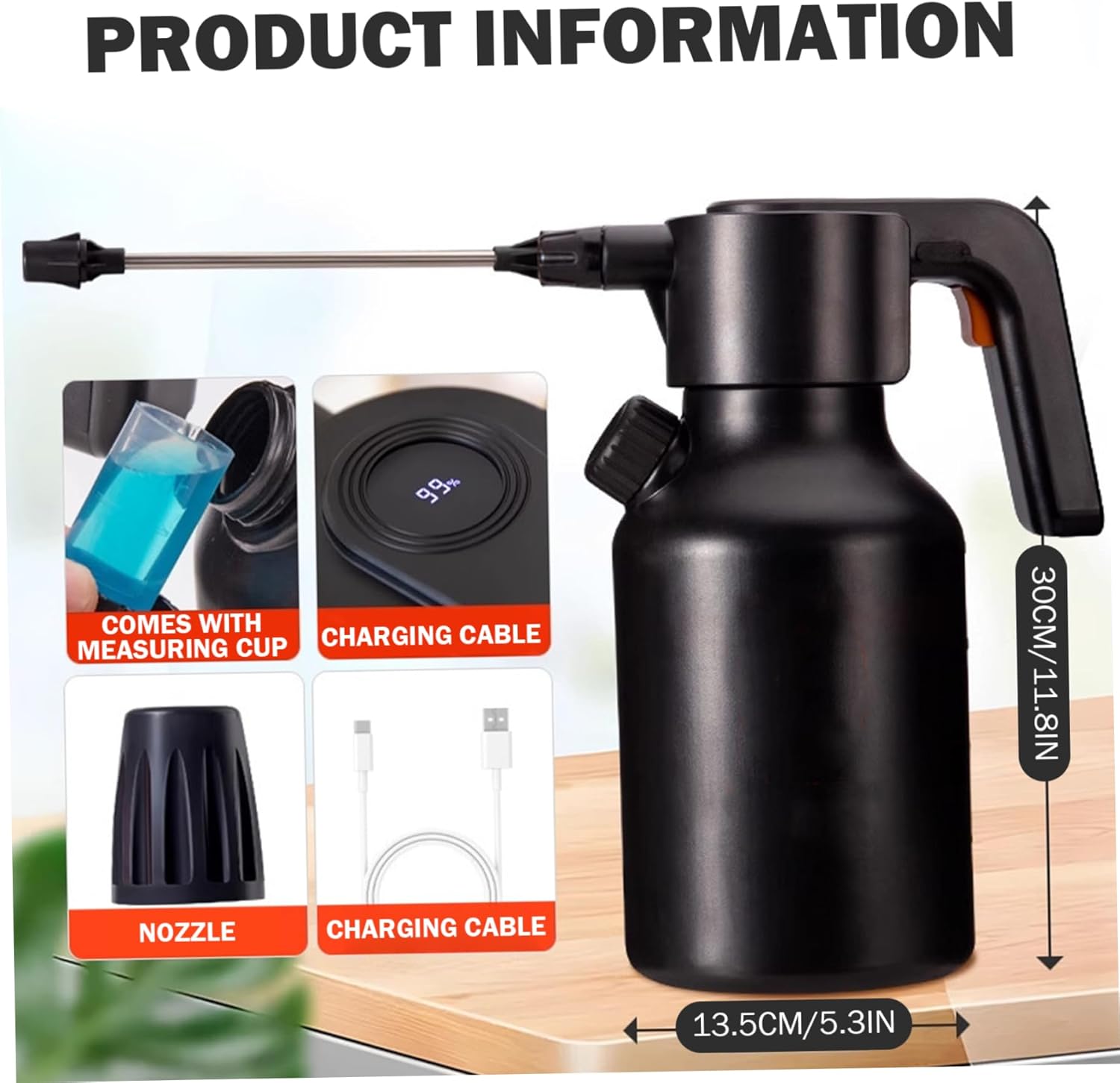 Electric Garden Sprayer Electric Sprayer - Battery Powered Pump with One-Button Operation, Adjustable Nozzle & Measuring Cup for Garden, (Black)
