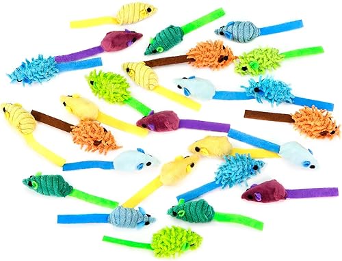 Miniatura 3 de CHIWAVA 27 ratones de juguete para gatos de 2 pulgadas a rayas con sonajero surtido pequeño ratón interactivo para gatos de interior mezcla de