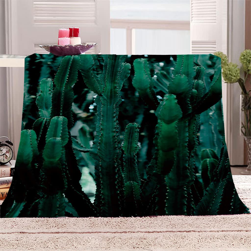 Manta Sherpa Franela Reversible Verde y Cactus Manta Polar, Manta Felpa de Sofá, 100% Microfibra, Suave, Caliente, Transpirable para Invierno 180x220 cm