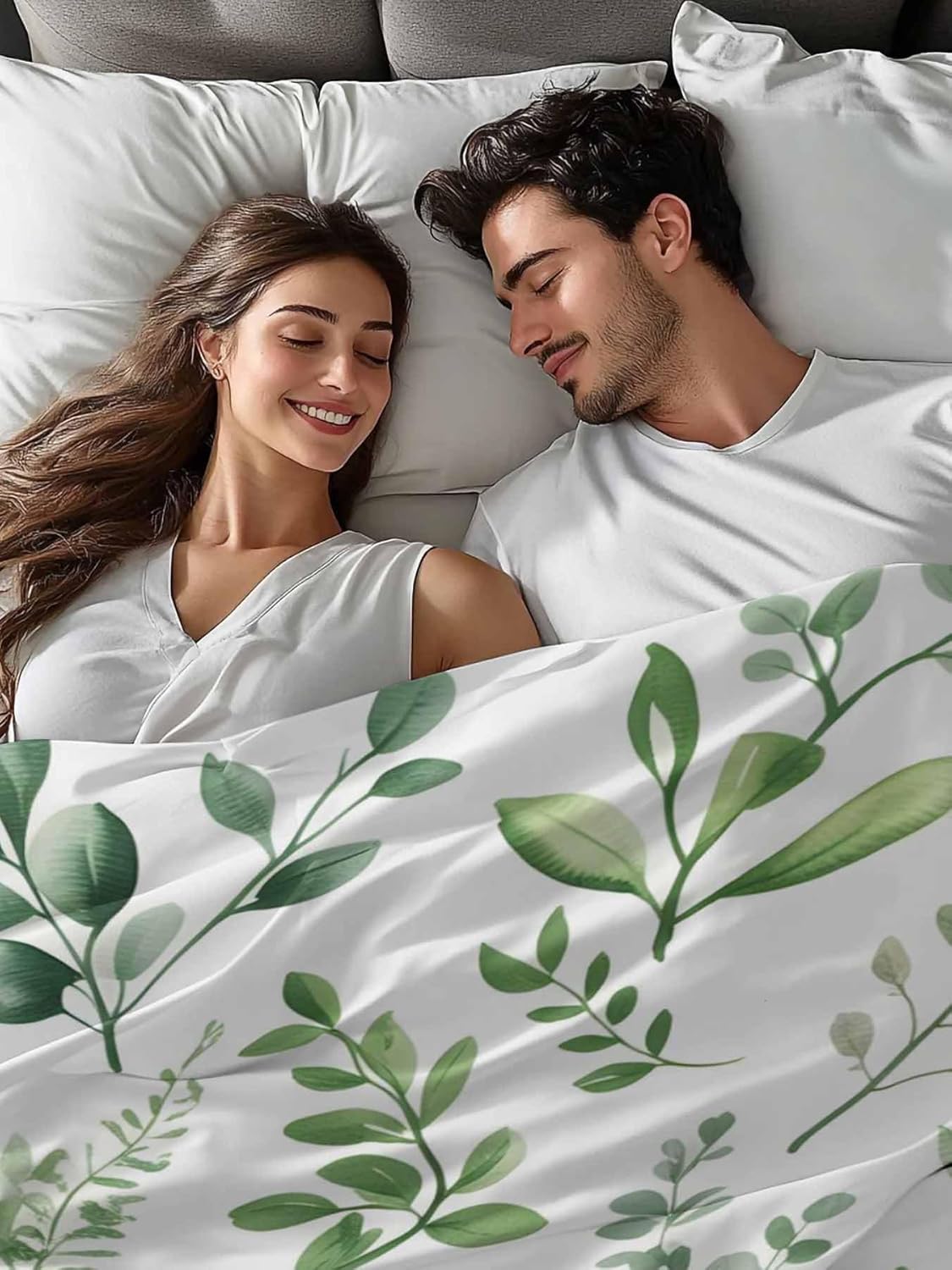 Top Sheet Full Bedding Flat Sheet Only, Spring Countryside Green Leaves Microfiber Bed Sheets Soft Breathable Bedding Flat Sheets, Farm Plants Hotel Luxury Top Sheets