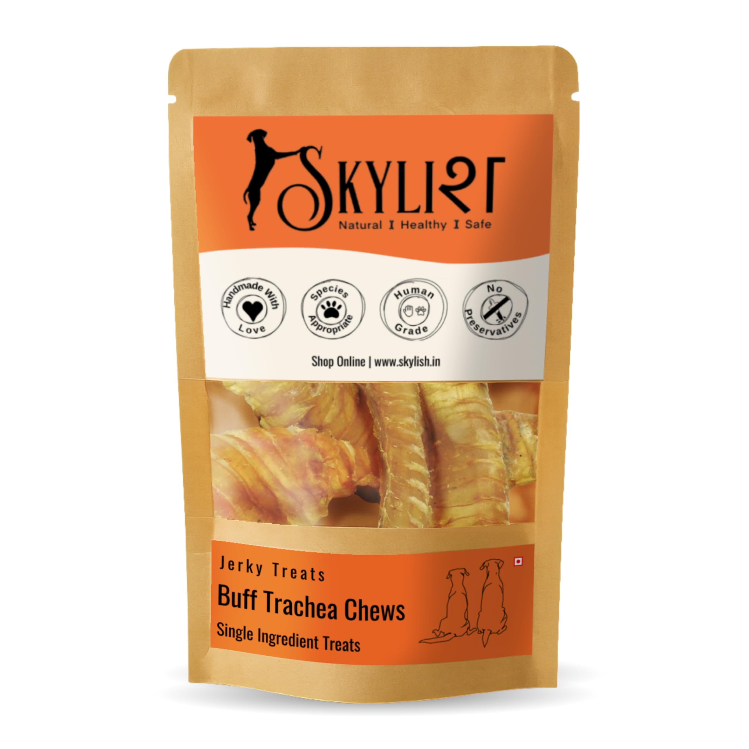 Buff Trachea Chews - Certified Safe Beef (Buffalo) Trachea Treats, High in Protein, Single Ingredient, No Preservative Dog Treats, Third Party Tested : 30g