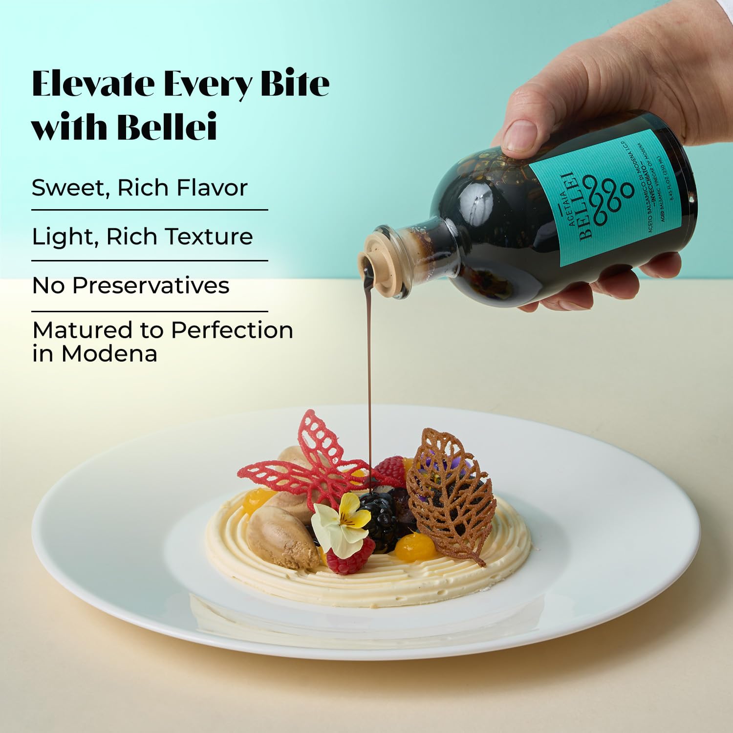 Acetaia Bellei Aged Balsamic Vinegar of Modena - Italian Aceto Balsamico di Modena IGP Certified, Product from Italy, High Density Sweet & Sour, Perfect for Meat, Fish, & Veggies, Precious Blue 1.33 - 250 ml