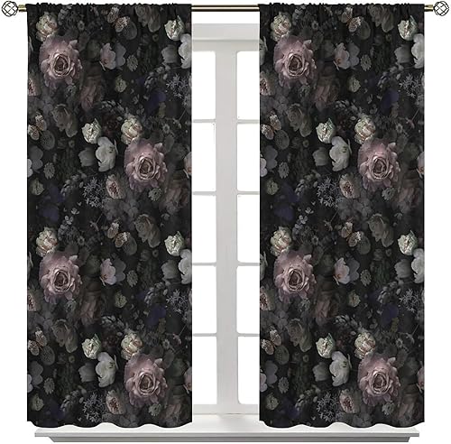 Miniatura 151 de Retro 70s Floral Blackout Window Curtains, Watercolor Flower Plant Rustic Modern Style Pattern Window Drapes, for Bedroom Living Room 42x45in 2