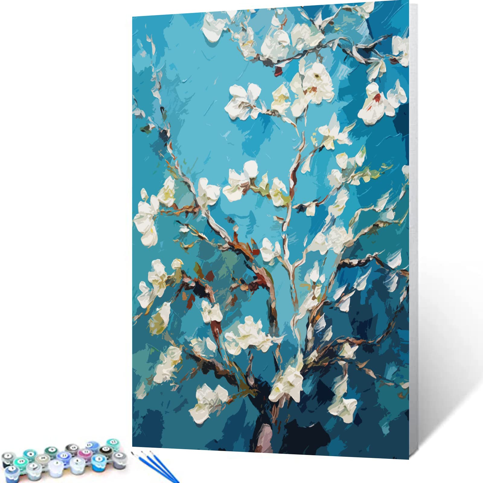 Almond Blossom Paint by Numbers DIY Frame for Adults Beginner, Vincent Van Gogh,Paint by Numbers Kits with Brushes &amp; Acrylic Pigment DIY Canvas Painting for Home Decoration 16ｘ20 inches