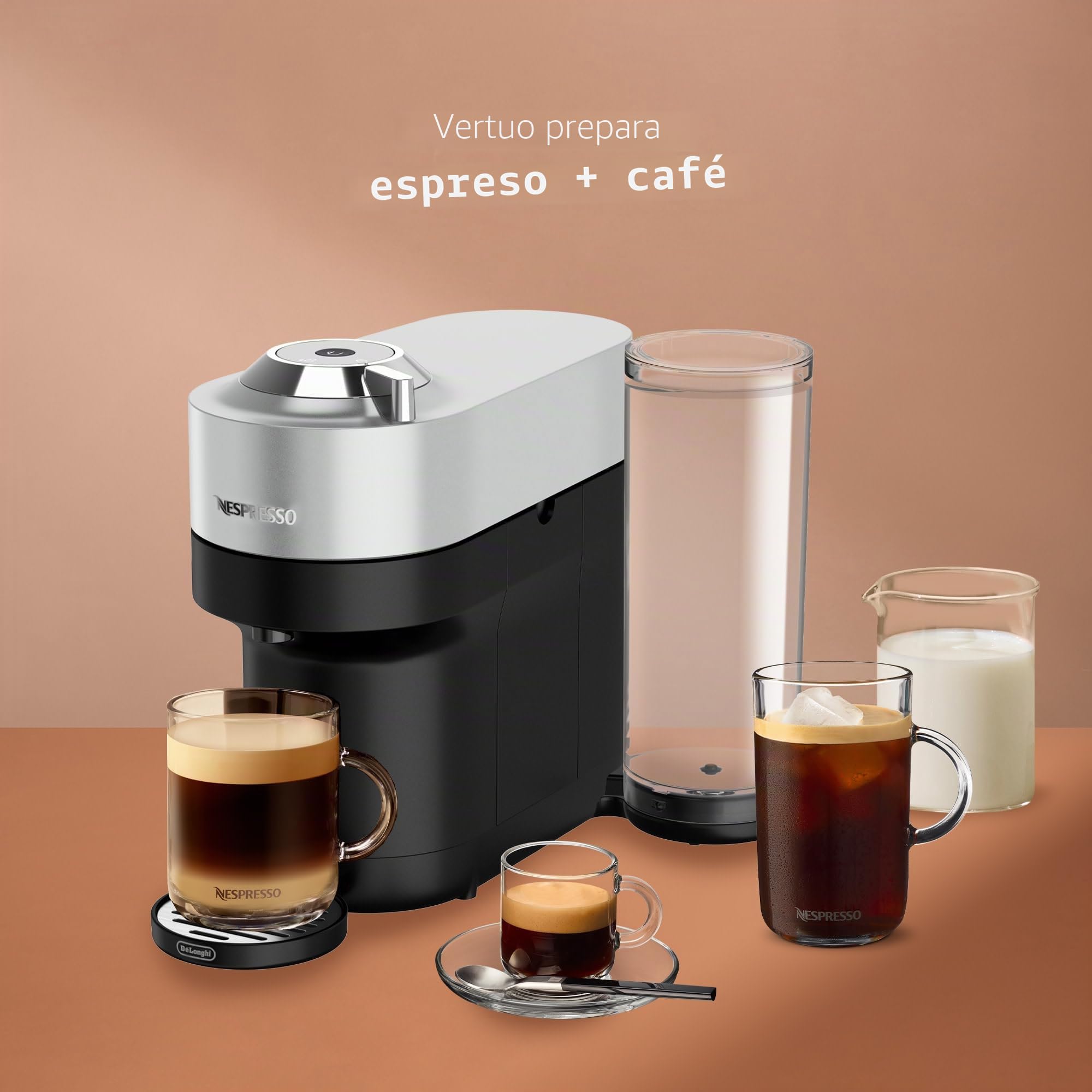 Nespresso Vertuo Pop+ Deluxe de De'Longhi con Aeroccino, Plata