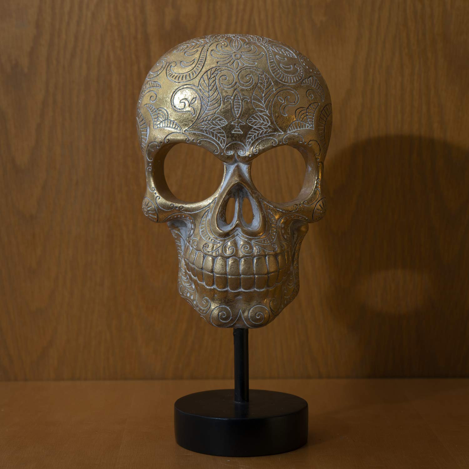 Pacific Giftware Totenkopf Maske auf Metall Ständer goldfarben | Figur Totenschädel Skull