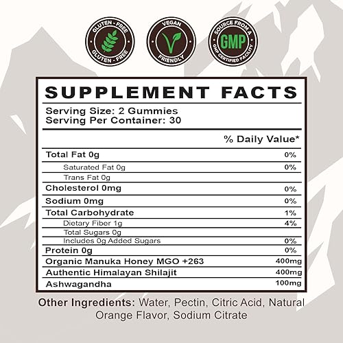 Miniatura 3 de Detox Organics Gomitas Shilajit - Auténtica mezcla de Shilajit con Ashwagandha del Himalaya y miel de manuka orgánica endulzada - Hechas
