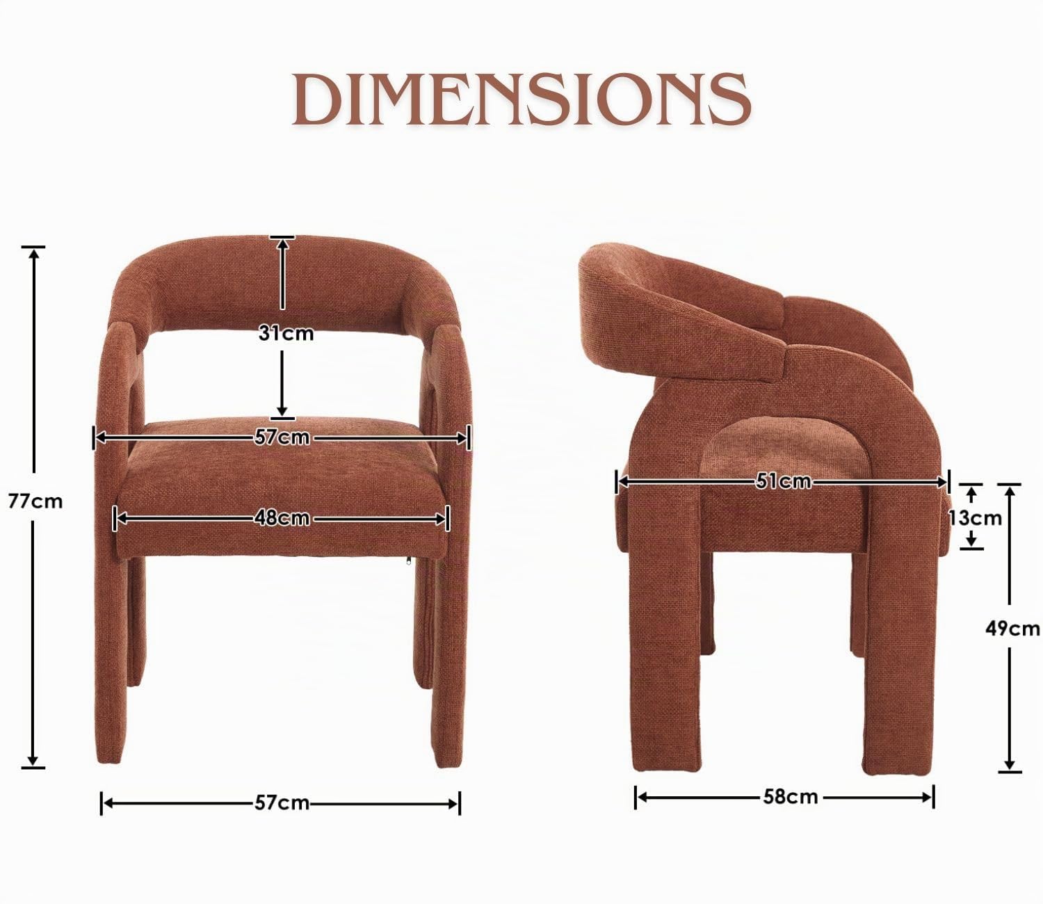Ya-Home Chaise de Salle à Manger en Chenille Lot de 2 Coussin Epais, Orange