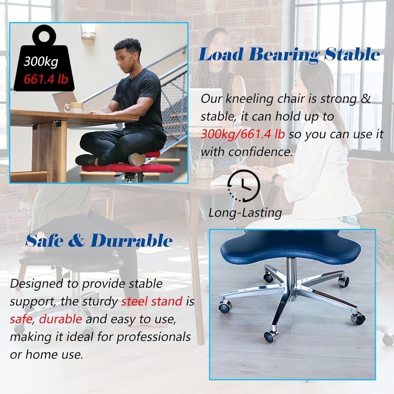 Double-Deck Adjustable Height Kneeling Chair with Wheels, Ergonomic Cross-Legged Meditation Chair for Home, Office & School(Brown)