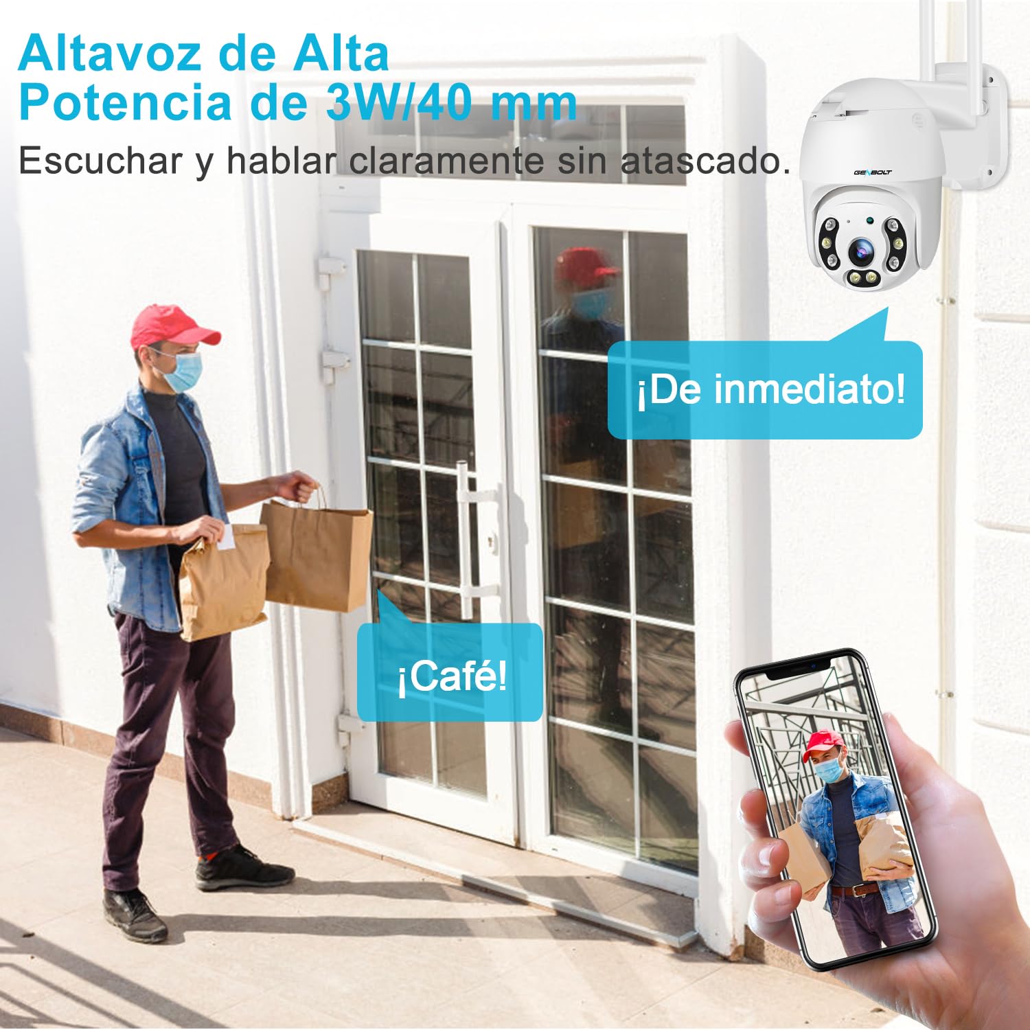 GENBOLT 2.5K Cámara Vigilancia WiFi Exterior con PTZ PoE Cámara | Seguimiento Automático, Detección Humana, Visión Nocturna a Color, Sirena Activa Alarma, CCTV