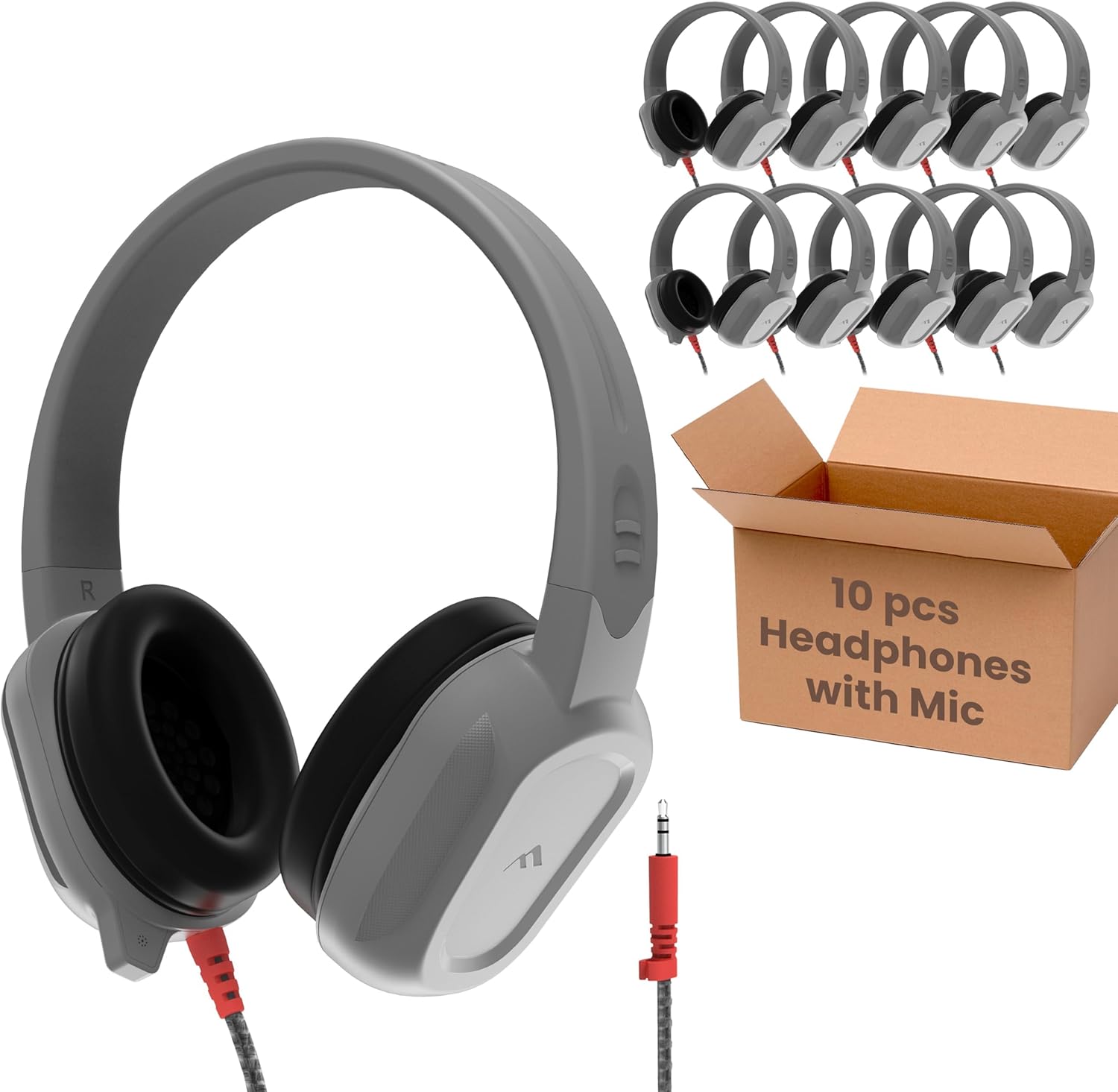 Brenthaven Rugged 2 Wired Headphones with Mic - 3.5 mm Long Tangle Free Chew-Proof Cord w in Line Volume Control - Reliable Drop Tested and Comfortable for Kids K-12 Students Classroom and School Use