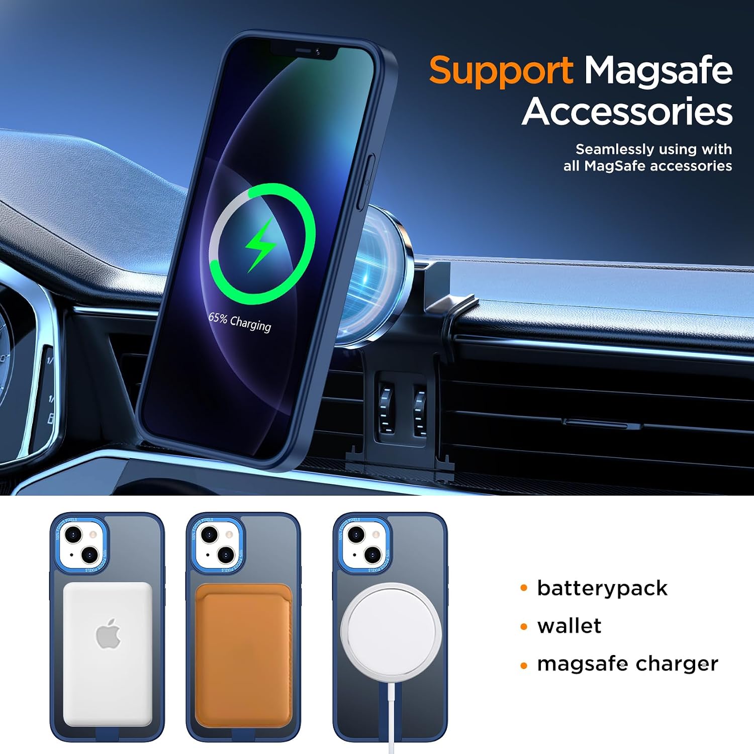 for iPhone 13 Case with Kickstand, [Invisible Stand] Compatible with MagSafe, Anti-Slip Shockproof Military-Grade Protection, Magnetic Slim Translucent Phone Case for iPhone 13 Cover (Blue) image 3