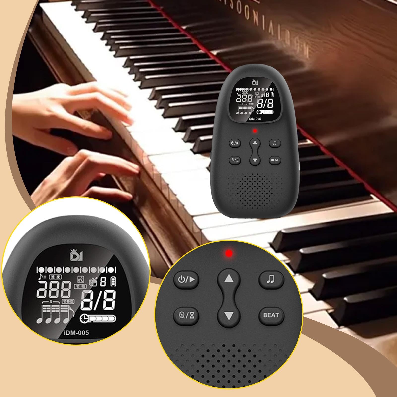 Metrónomo Electrónico Digital Portátil Multifuncional con Volumen Ajustable Guía Vocal Temporizador Práctico Y Pantalla Clara para Piano Guitarra Viol, Negro