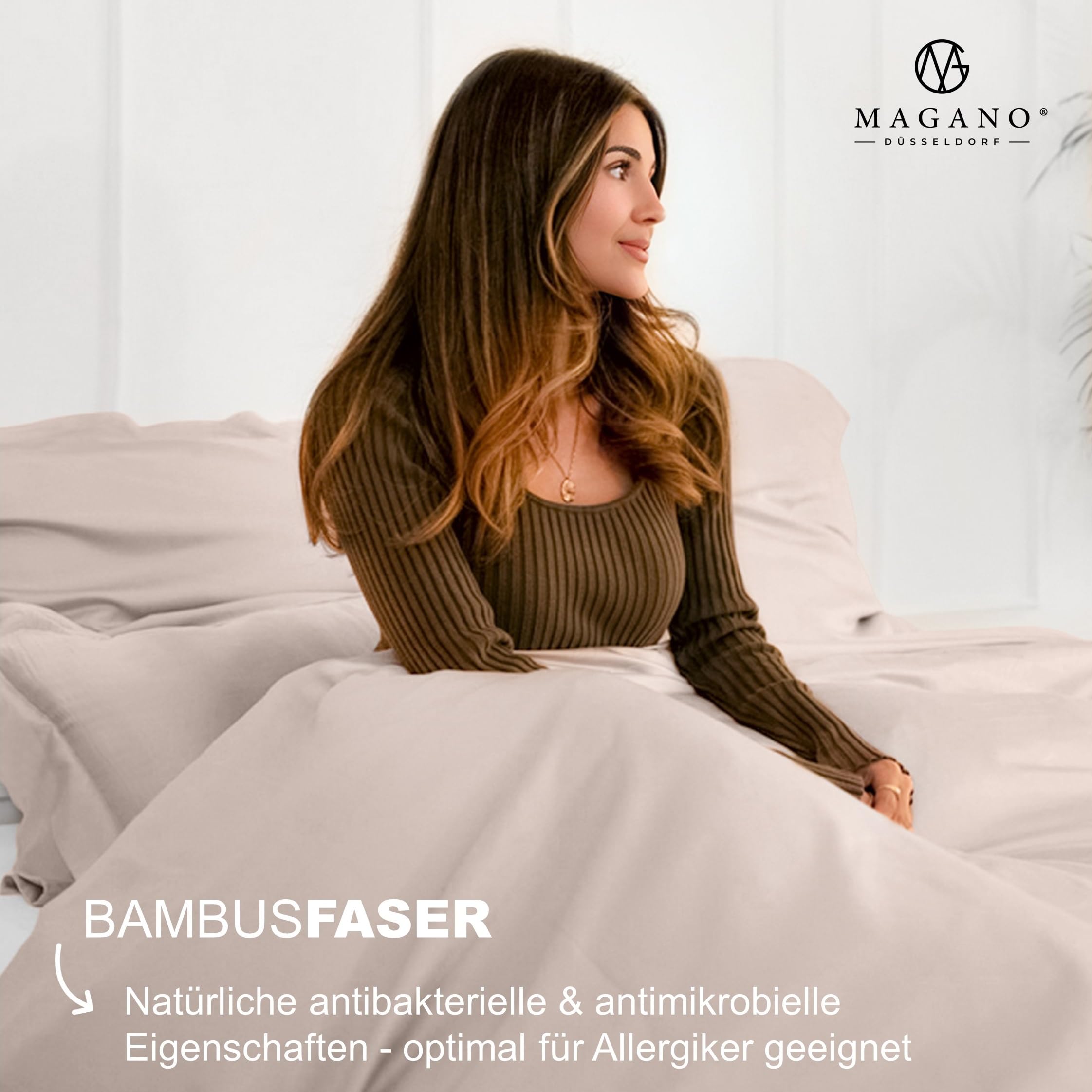 Magano® Luxus Bettwäsche-Set - Bambus & Baumwolle Satin - 400 TC Premiumqualität (Taupe, 135x200 cm + 80x80cm)