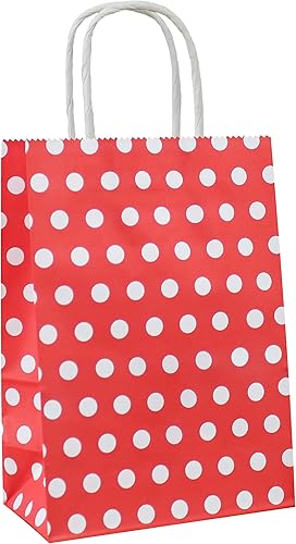 Miniatura 10 de ADIDO - Bolsas de papel rojo EVA con puntos blancos de papel kraft con asas bolsas de papel para niños, cumpleaños, bodas, fiestas y fiestas (8.2 x