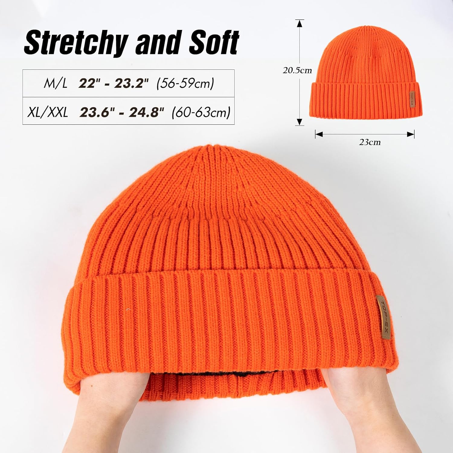 TOP-EX DryKnit™ Waterproof L/XL/XXL Winter Fleece Lined Beanie Hat for Men Women Warm Knit Watch Skull Cap Cold Weather
