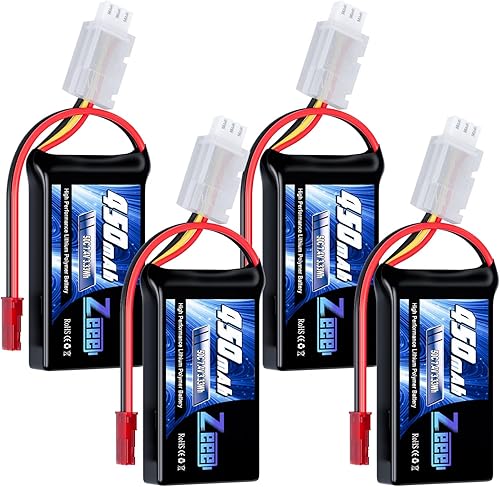 Zeee 2S Lipo Batería 450mAh 7.4V 50C Soft Pack Batería RC con enchufe JST para FPV Drone Quadcopter Helicóptero Avión RC Barco RC Car RC Modelos (4