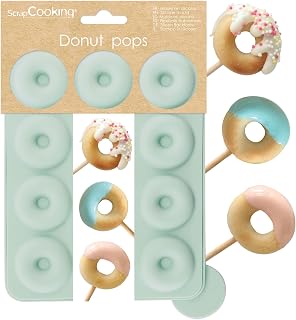 ScrapCooking – Silikonform für 12 Mini-Donuts – Backform für Donut Pops & Lollis – Für Ofen & Gefrierfach geeignet – Flexibles Backzubehör für Kinder – Inkl. Rezept – Mintgrün – 3188