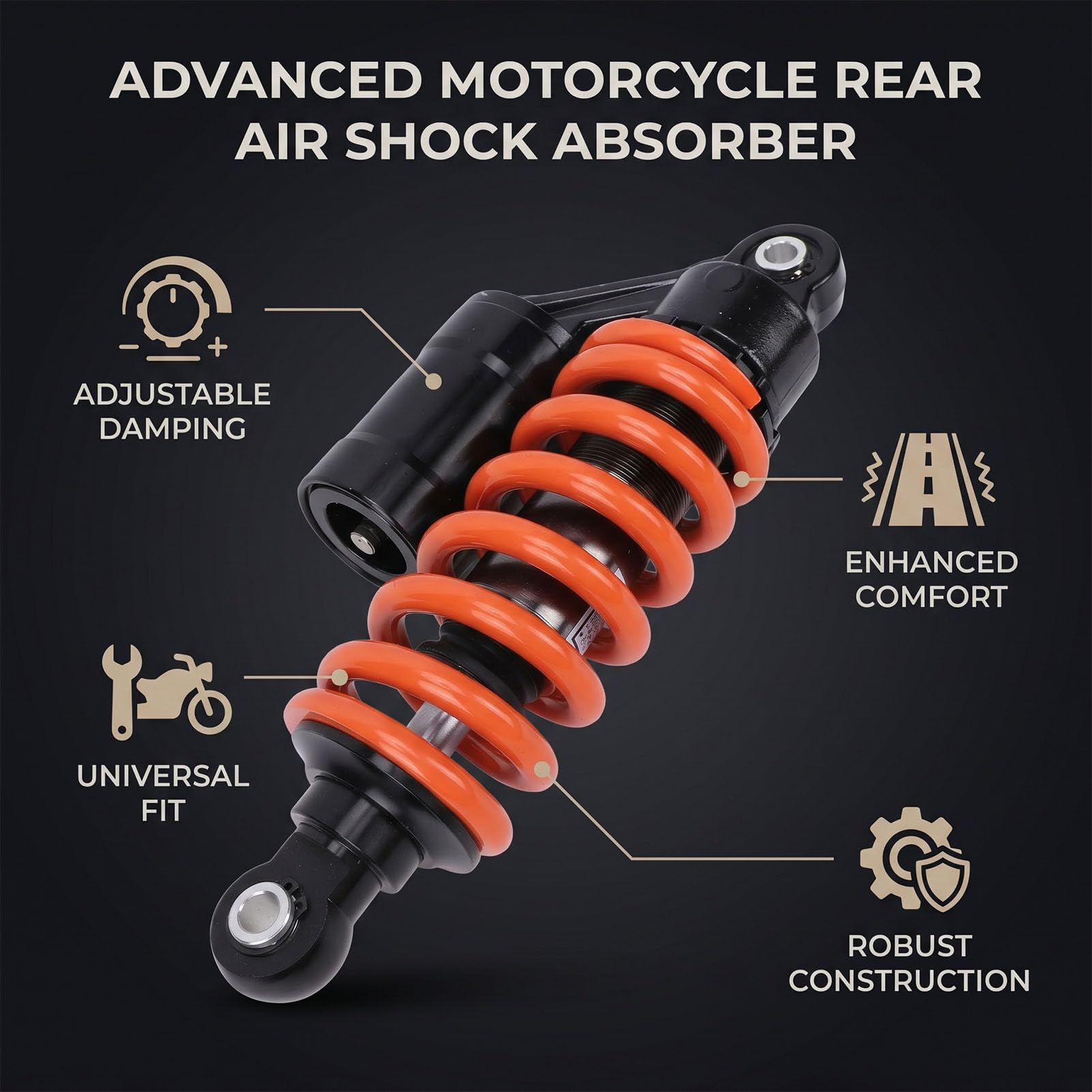 Ammortizzatore Posteriore per Moto, Sospensione Regolabile Ad Aria da 250 Mm, con Precarico in Estensione, per Moto Fuoristrada, Bici Elettriche