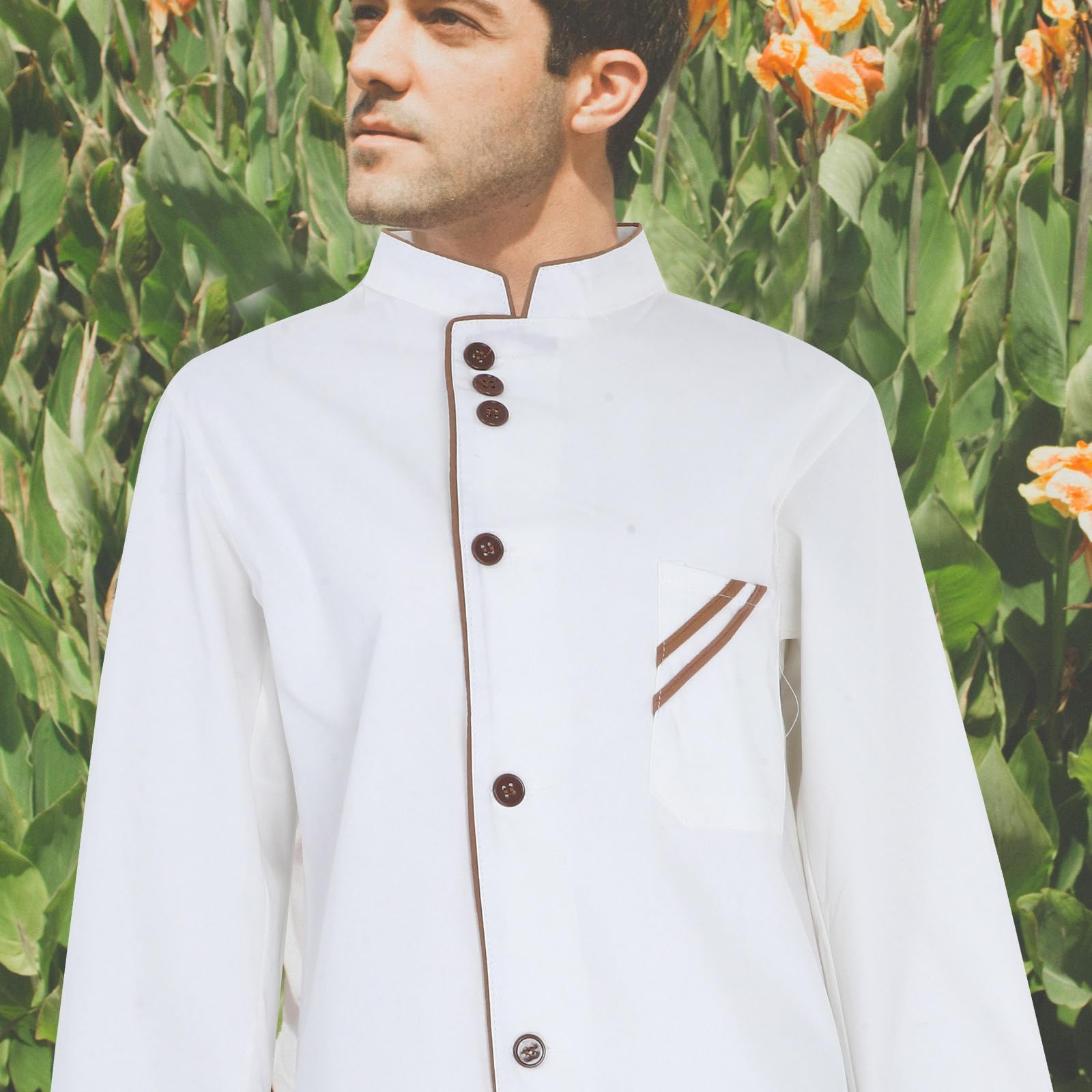 OATIPHO Unisex Chef Coat Classic Chef Coat Jacket Long Sleeve Men Button Restaurant Kitchen Uniform for Chef Blouse Work White