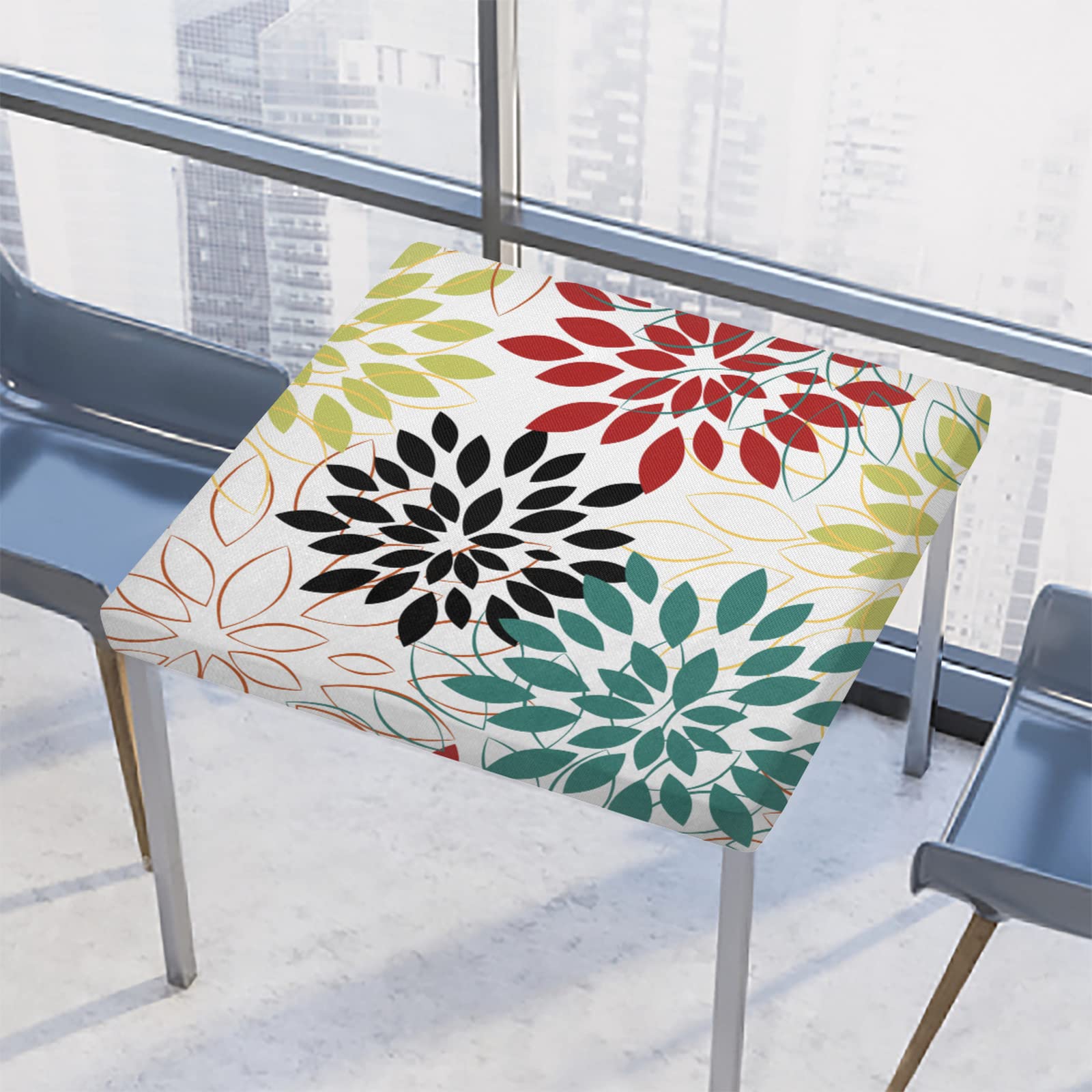 AUUXVA Abstract Dahlia Flower Square Tablecloth with Elastic Edge,Colorful Floral Boho Fitted Table Cloth Waterproof Wipeable Square Table Cover for Dining Kitchen Party Indoor Patio Table 34x34 Inch