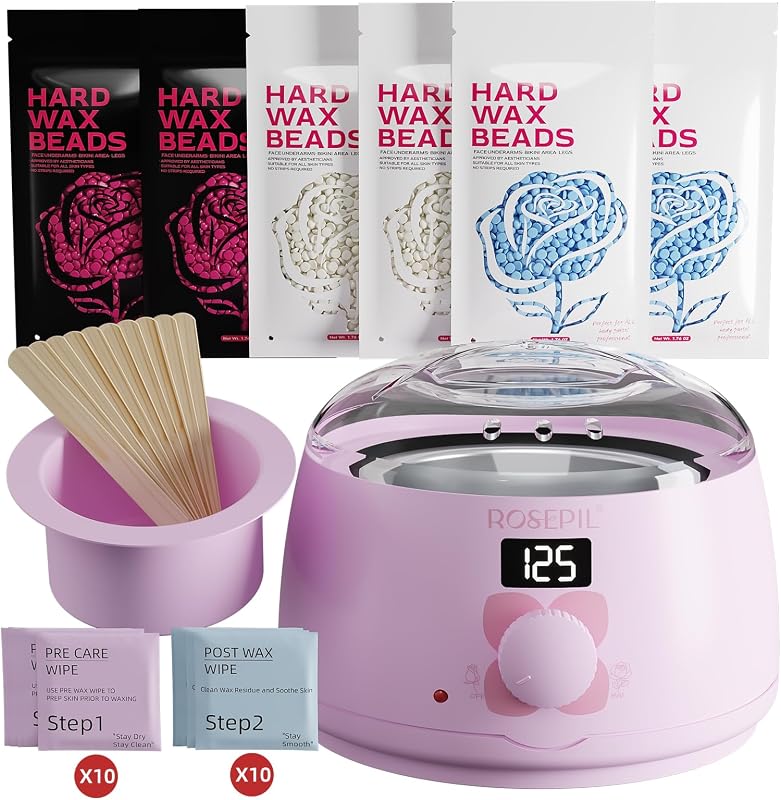 Digital Wax Warmer Waxing Kit for Women&Men-6pack Wax beads | Smart Temp Control, LCD Screen, Waxing beads 3 Colors*2