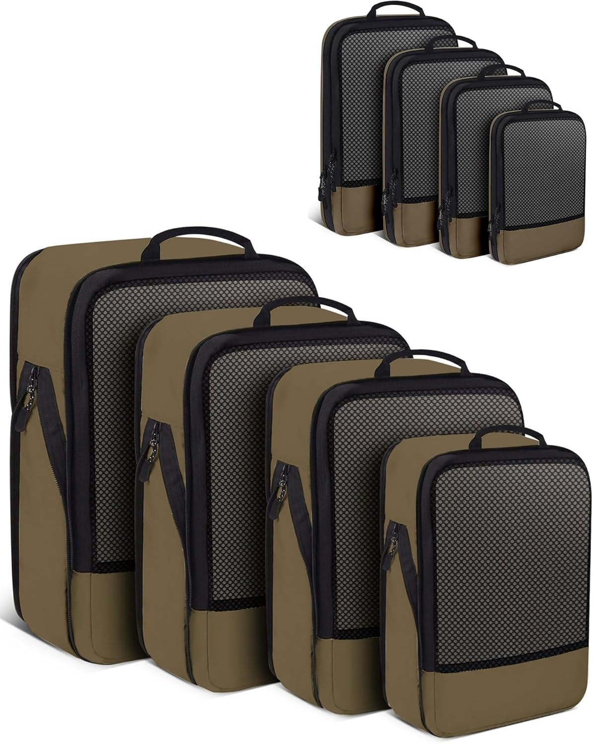 4 PCS Set Compression Packing Cubes for Travel, Lightweight Packaging Organizer Bags for Carry On Space Saving, Travel Essentials Cubes for Suitcase Backpack, Brown 4 PCS Set Compression Packing Cubes for Travel, Lightweight Packaging Organizer Bags for Carry On Space Saving, Travel Essentials Cubes for Suitcase Backpack, Brown