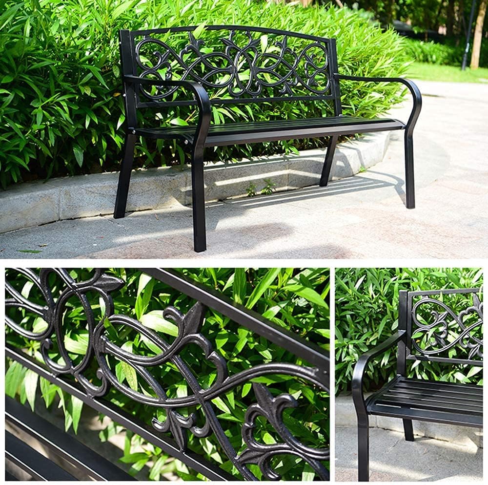 Park Terrace Garden Benches Cast Iron Metal Bench for Outdoor Balcony Benches with Backrests and Handrails for Courtyards 2-3 Seater