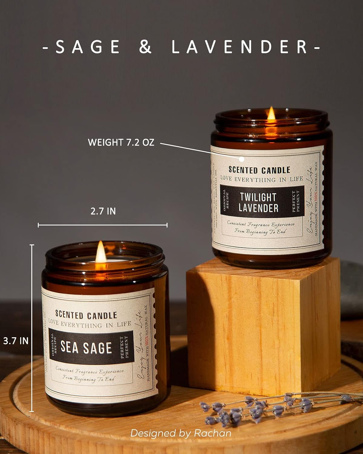 Sage Candles for Cleansing House and Lavender Candle, 14.4 OZ Soy Wax Scented Candles, 100 Hours Long Lasting Cleansing Negative Energy, Candles Birthday Gifts for Women